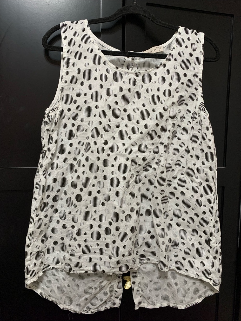 Linen Luv Sleeveless White Polka linen blouse summer casual classic